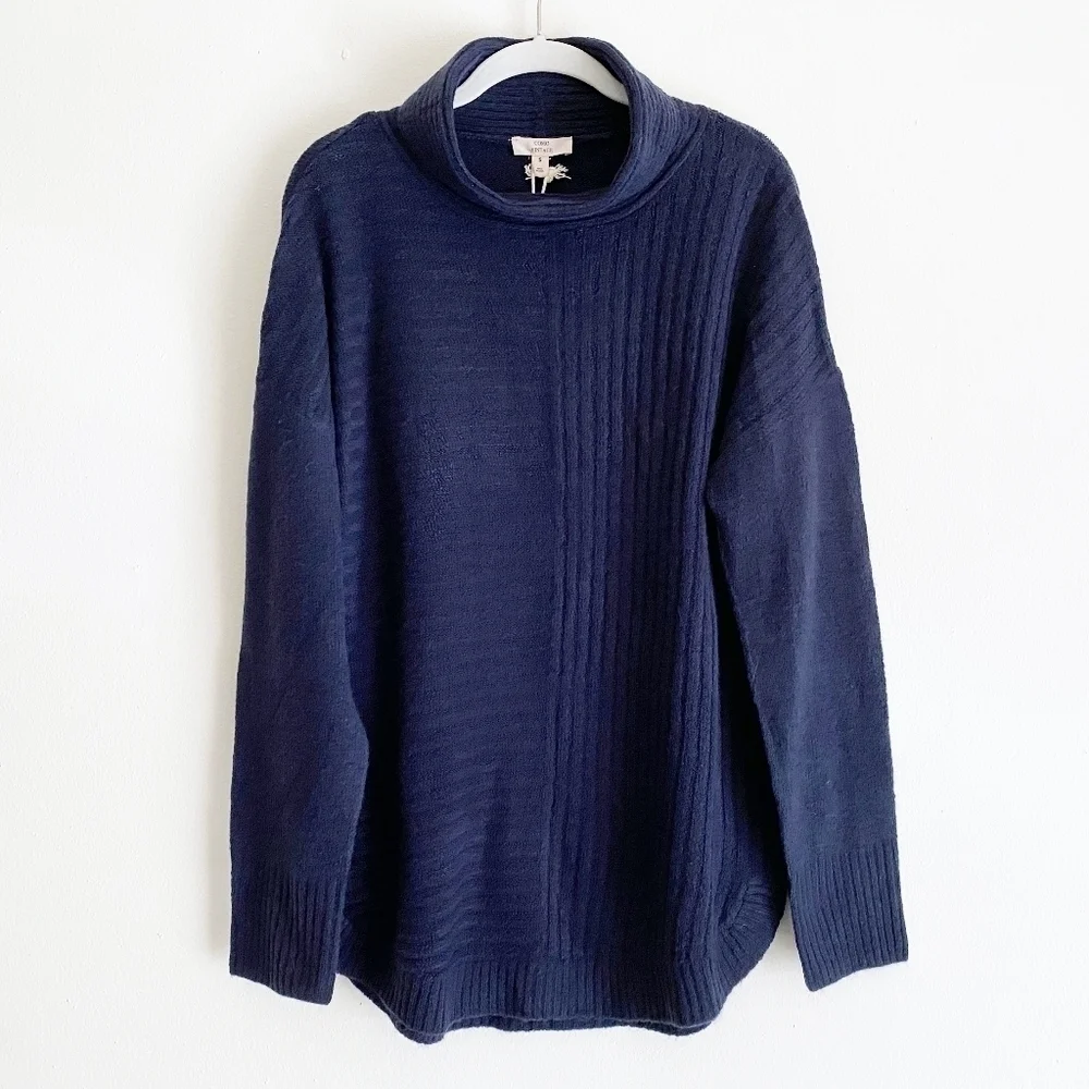 Como Vintage ribbed funnel neck sweater navy blue small mock high‎ new NWT